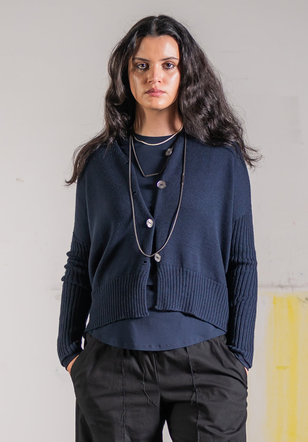 Luna Gallery - Merino Rib Sleeve Cardi Ink