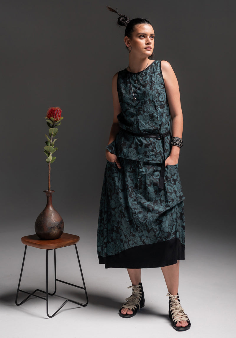 Monarch top Bloom Print Green Japanese Printed Cotton Tops