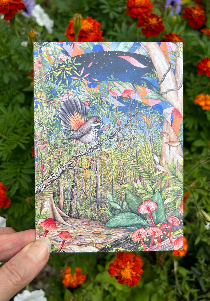 Rufous Fantail and Ruby Bonnets Greeting Card