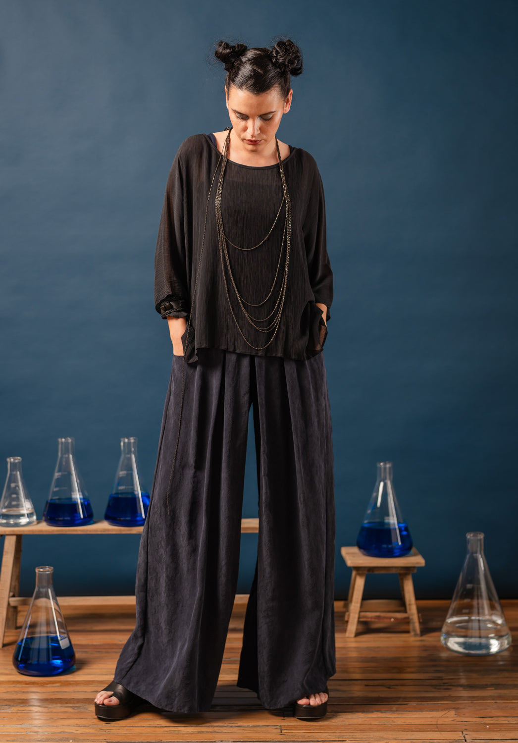 Shallot Culottes Japanese Cupro Long Ink | Australian Made Fashion
