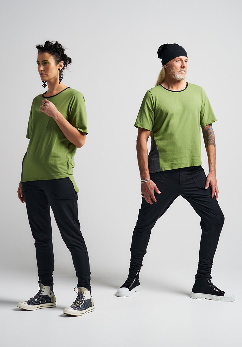 slow fashion brands, funky unisex clothing, green tops 100% australian made