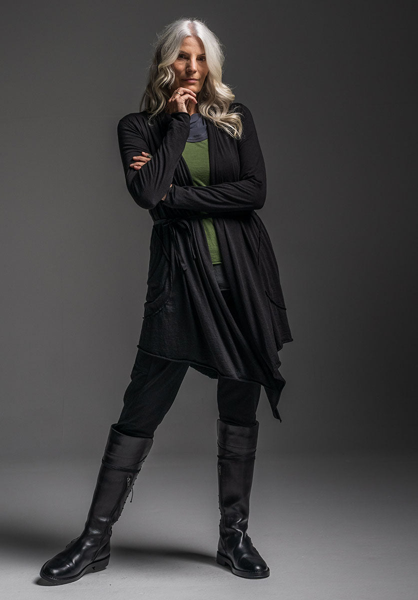 black cardigan, merino wool cardigans, australian made wrap