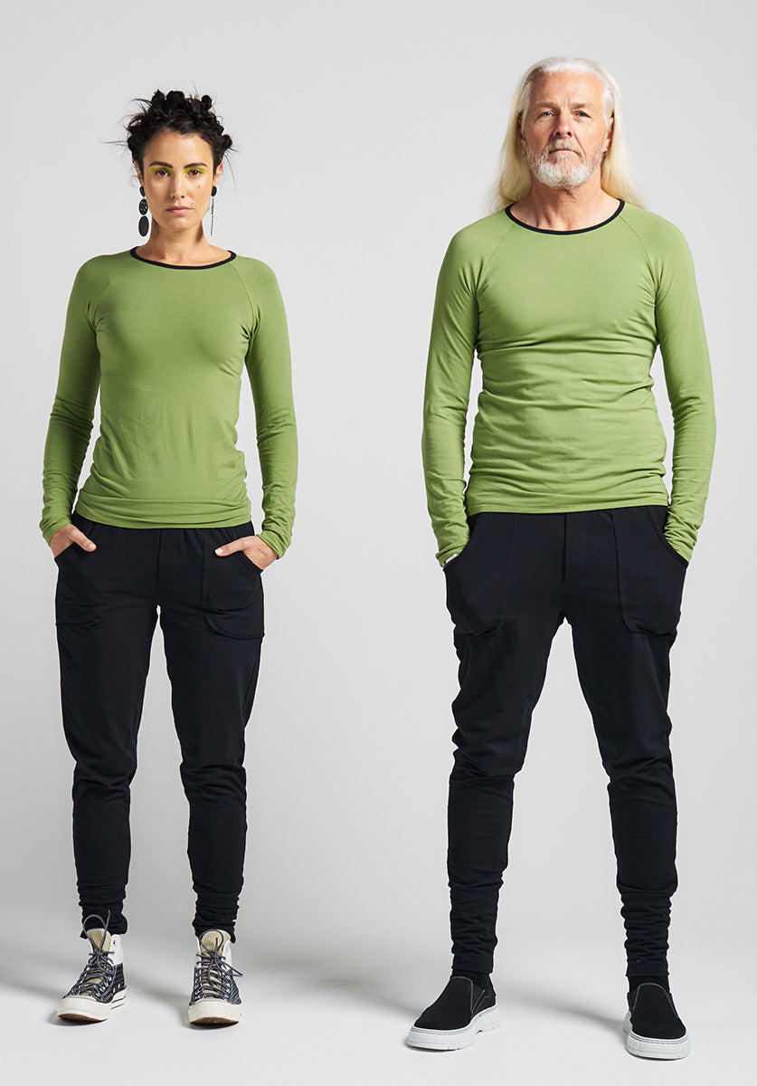 unisex clothing, australian made clothes, long sleeve top, green tops