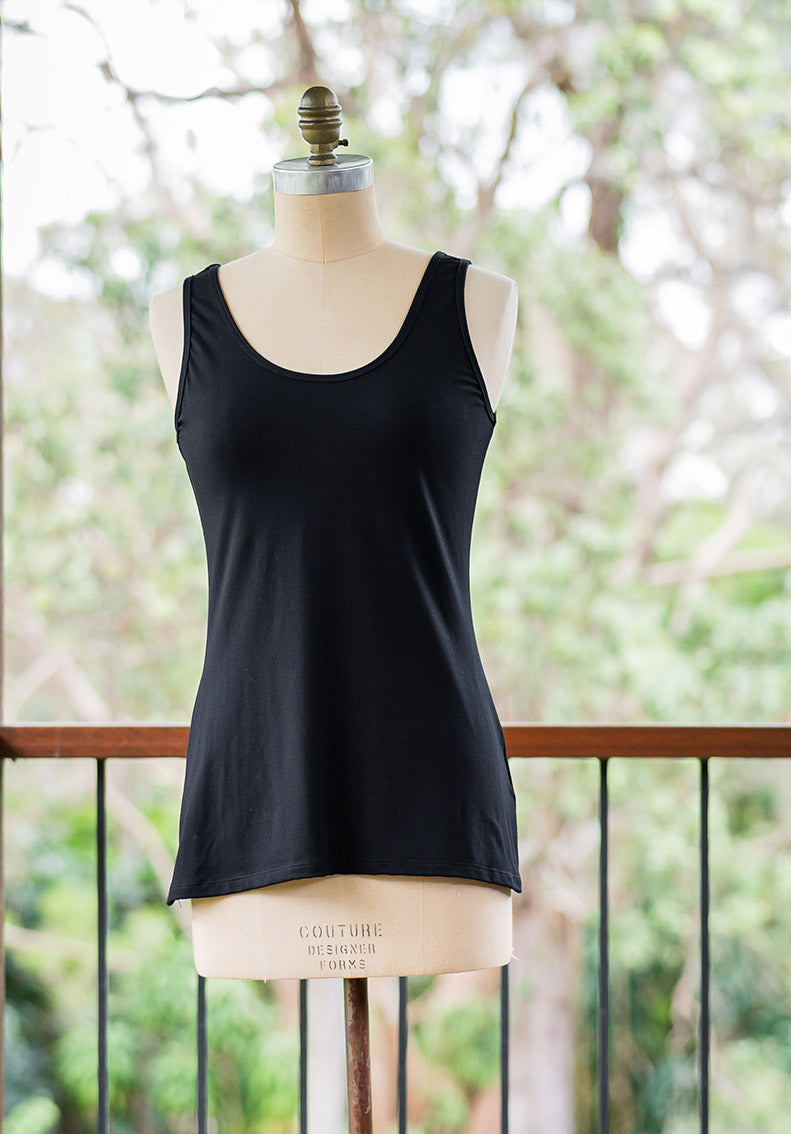 black bamboo singlet top, australian made singlets