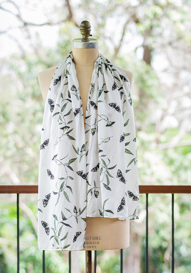 Green and sales white silk scarf