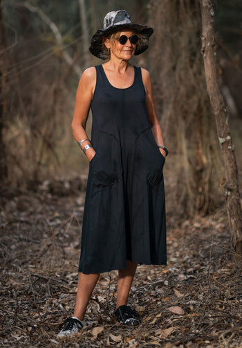 Abby midi dress black organic cotton