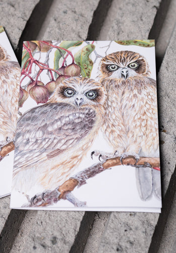 Boobook Owls - White A6 Greeting Card