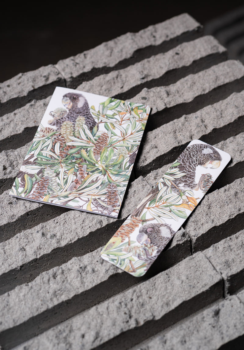 Carnaby's Cockatoo and Banksia - White A6 Greeting Card