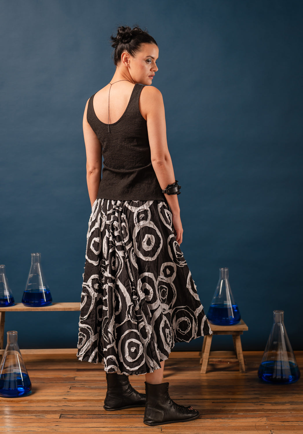 black and white patterned silk summer skirt made in australia