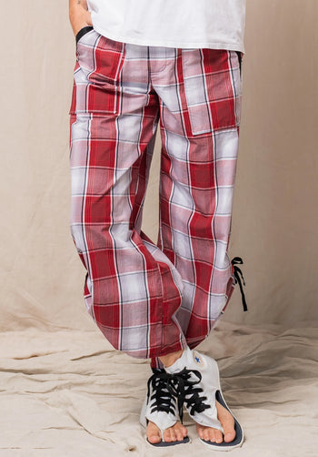 red and white checkered pants made in Australia from premium Japanese cotton 