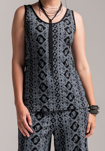 Greta singlet black Lacey Leaf Print