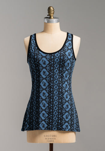 Greta singlet steel Lacey Leaf Print