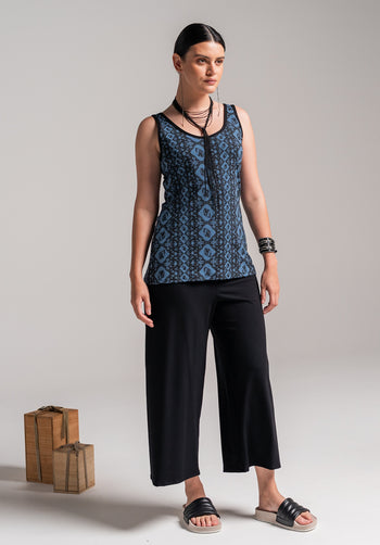 Greta singlet steel Lacey Leaf Print