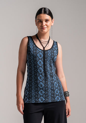 Greta singlet steel Lacey Leaf Print