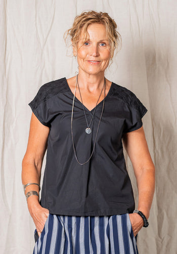 Juxtapose top black cotton