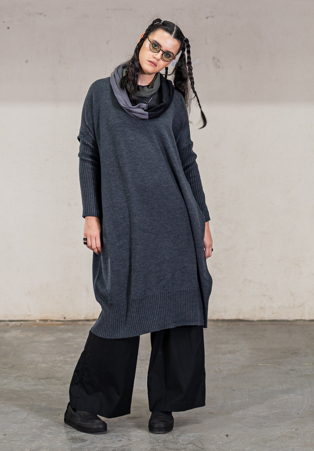Luna Gallery - Merino Long Dress - Charcoal