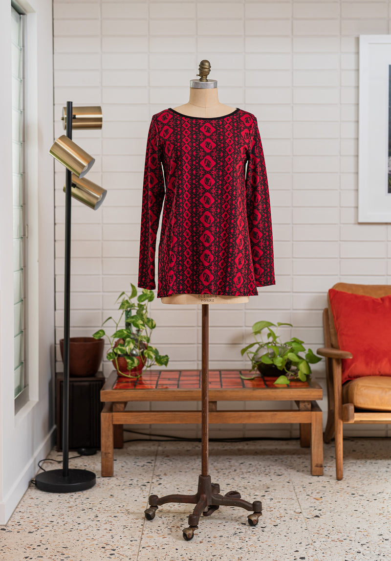 Lynne tunic ruby/black print bamboo