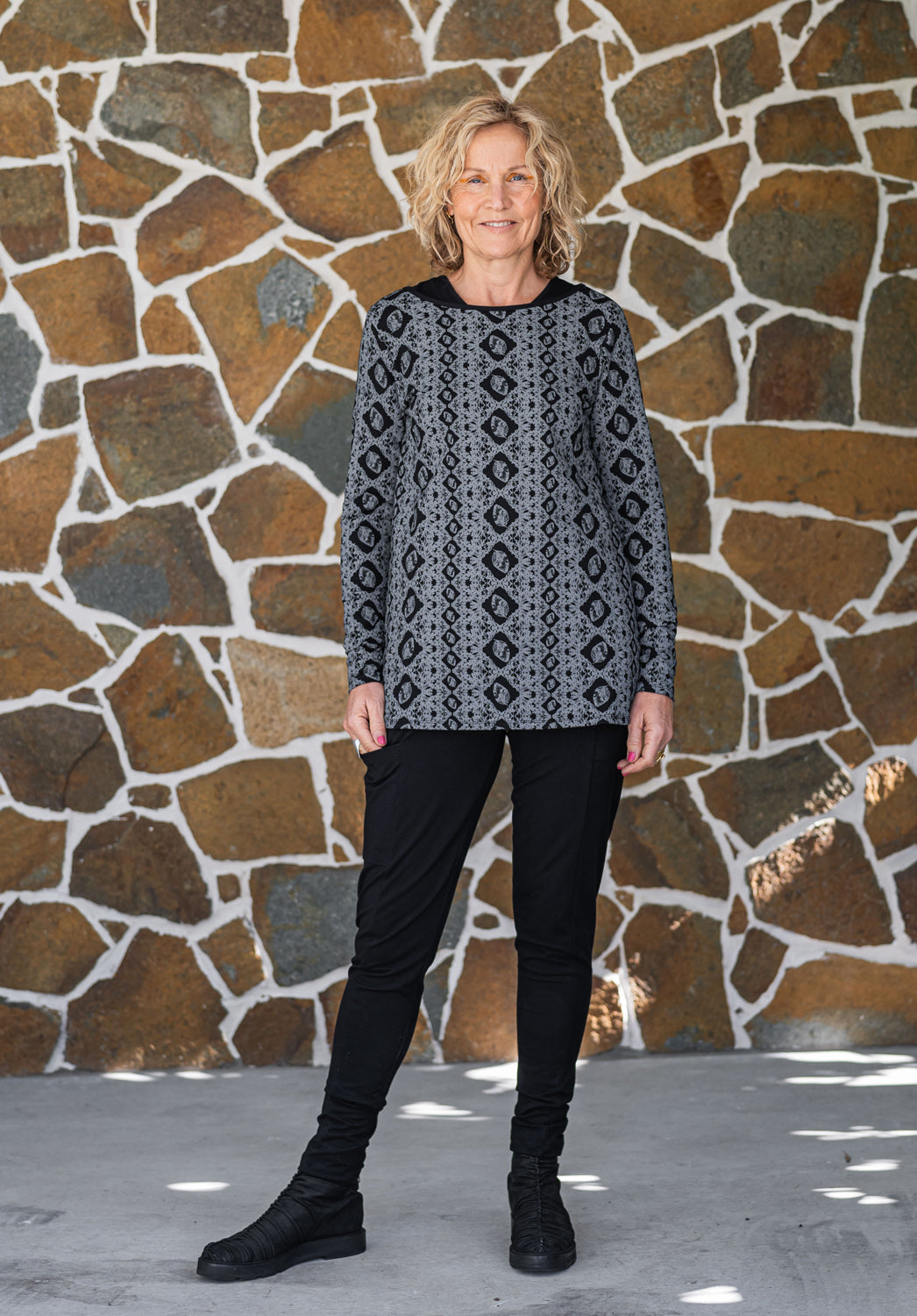 Lynne tunic black/silver print bamboo