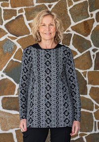 Lynne tunic black/silver print bamboo