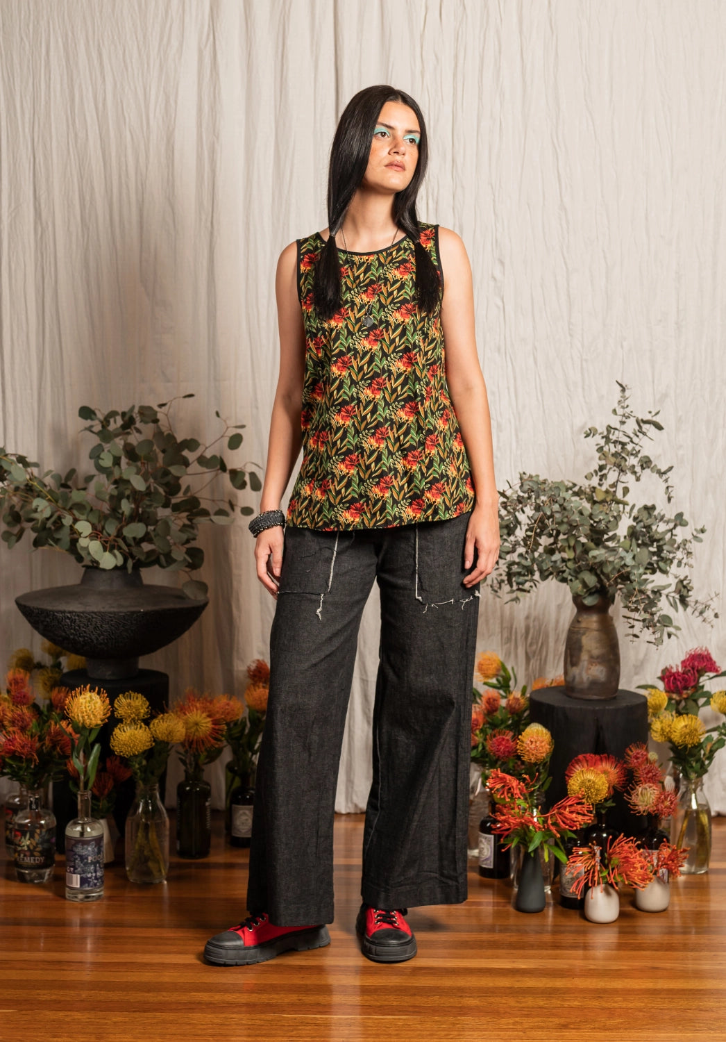 Monarch top Floral Print Black