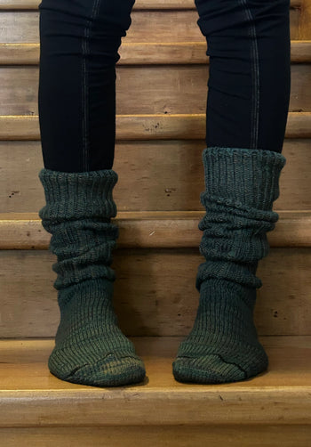 Mongrel Knitted Wool Socks - Forest Greens
