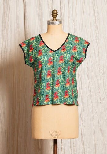 Moonflower top Floral Print Turquoise