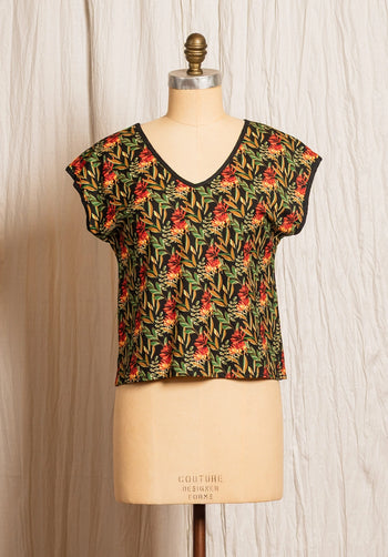 Moonflower top Floral Print Black