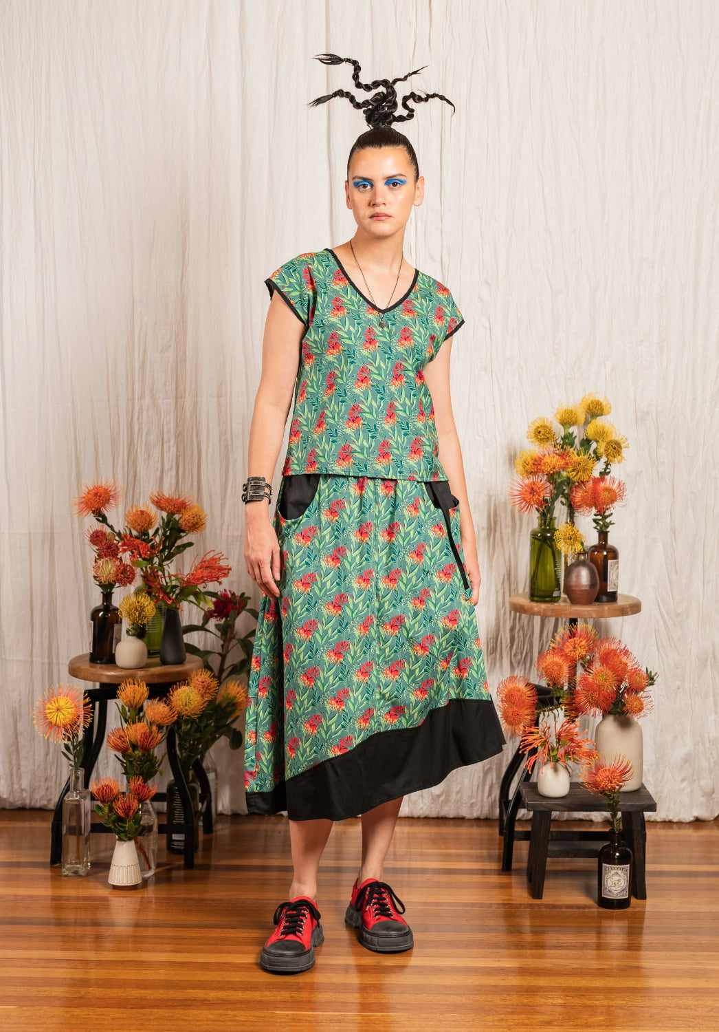 Moonflower top Floral Print Turquoise