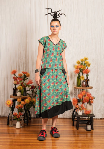Moonflower top Floral Print Turquoise