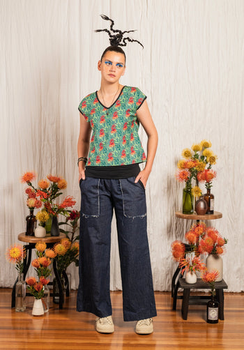 Moonflower top Floral Print Turquoise