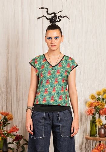 Moonflower top Floral Print Turquoise