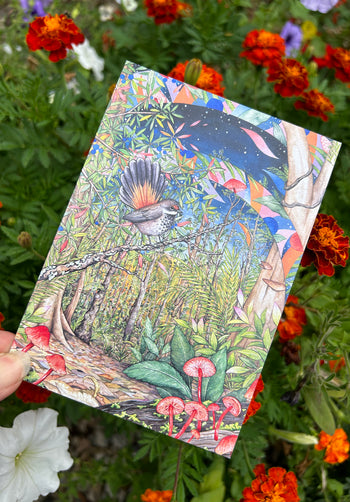 Rufous Fantail and Ruby Bonnets Greeting Card