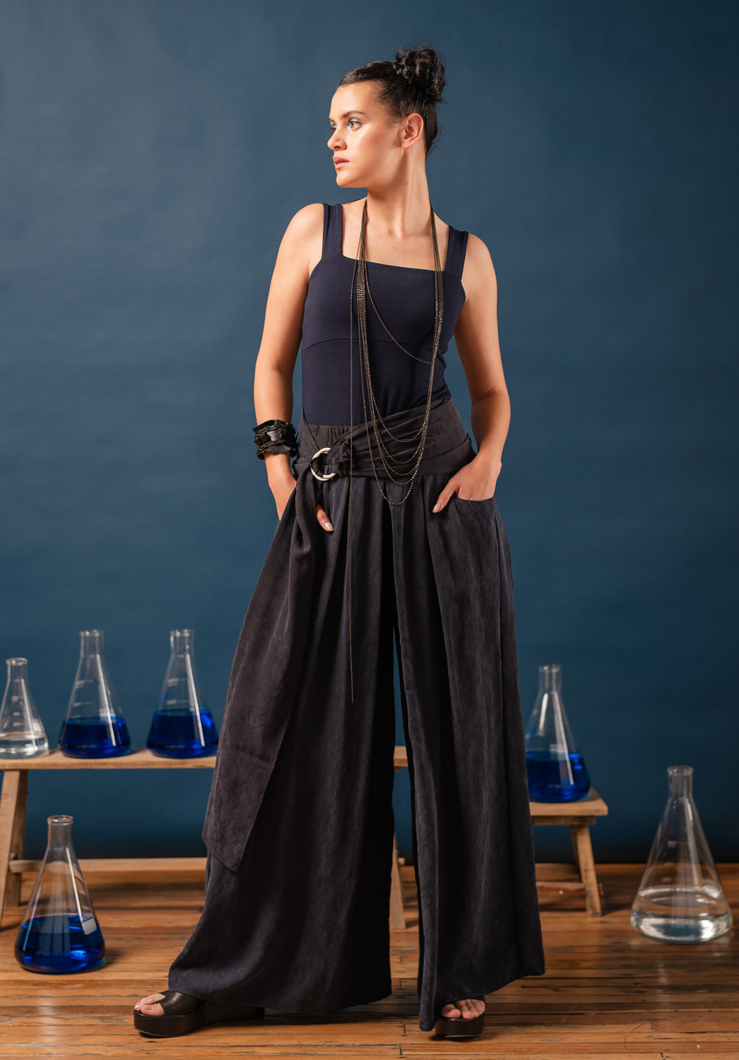 Shallot Culottes Japanese Cupro Long Ink | Australian Made Fashion