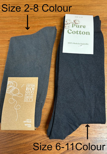Australian made Cotton Socks charcoal (2 sizes)