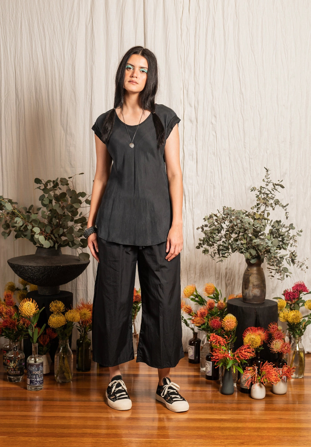 Whisper Culottes Black Japanese Cotton