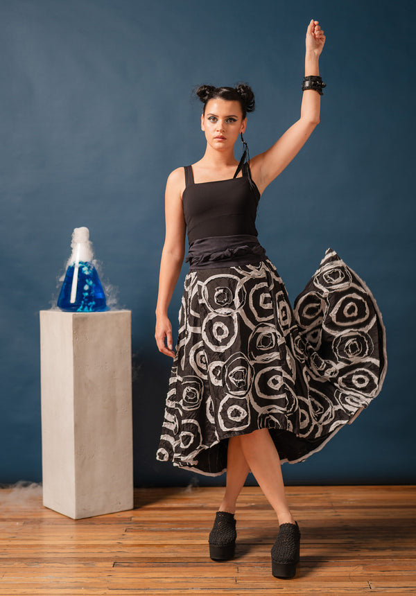 black and white patterned silk summer skirt made in australia