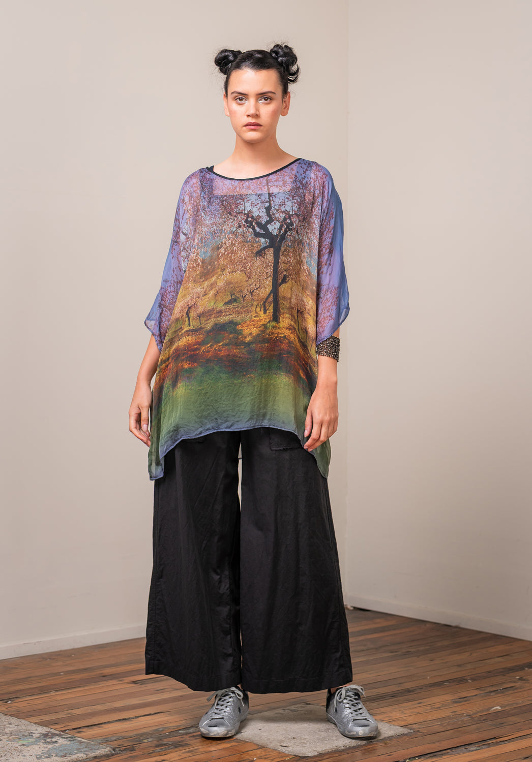 sustainable fashion online, womens printed Italian silk top