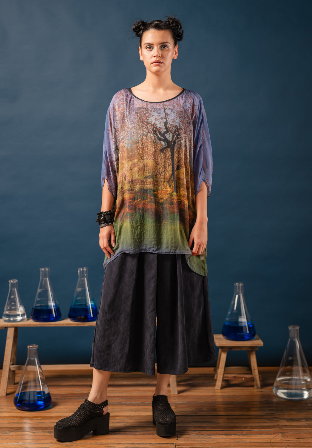 twig and petal top, vintage italian silk reimagined into a light summer over top
