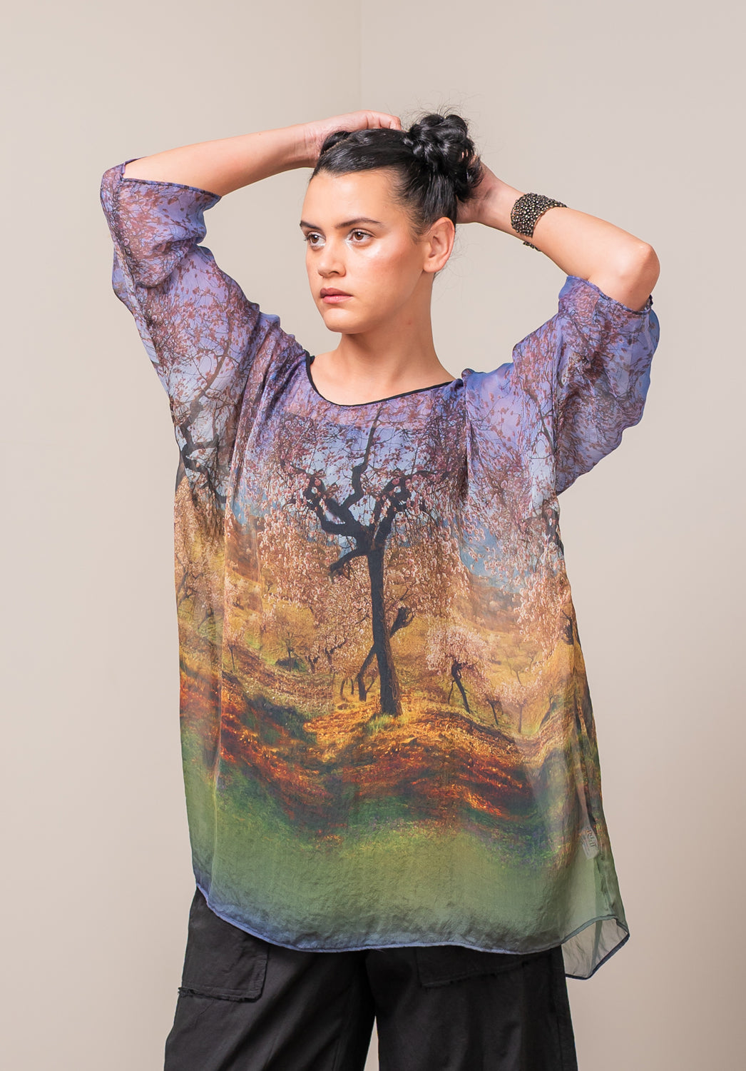 sustainable boutique online, printed Italian silk crafted into unique tops in australia