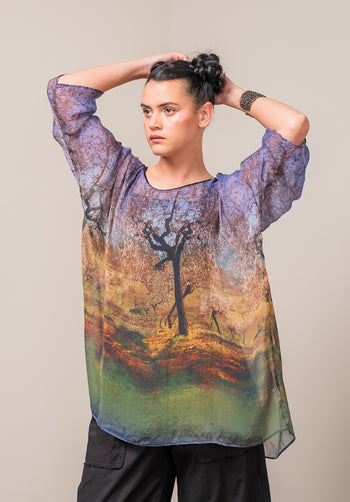 sustainable boutique online, printed Italian silk crafted into unique tops in australia