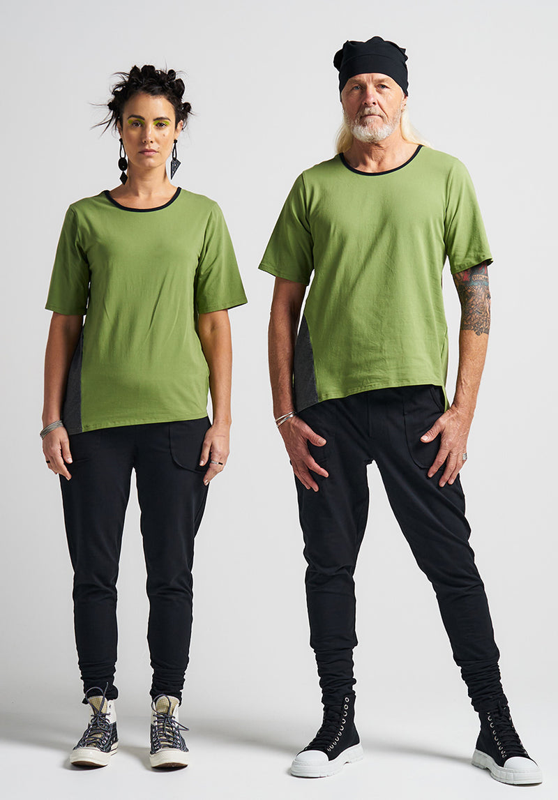 slow fashion brands, funky unisex clothing, green tops 100% australian made 