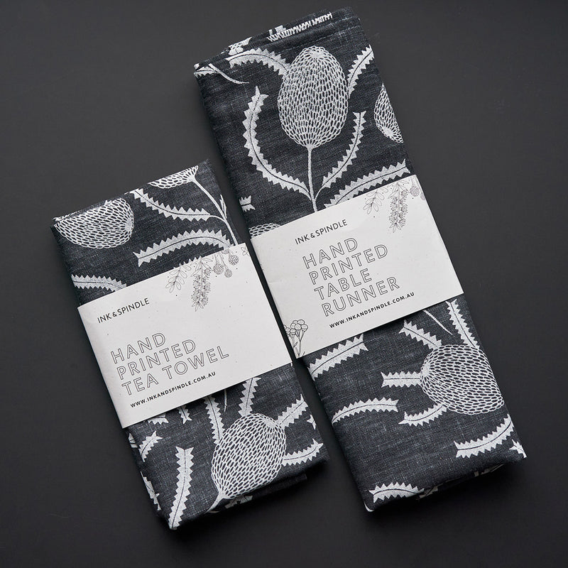 banksia tea towel, botanical printed linen 