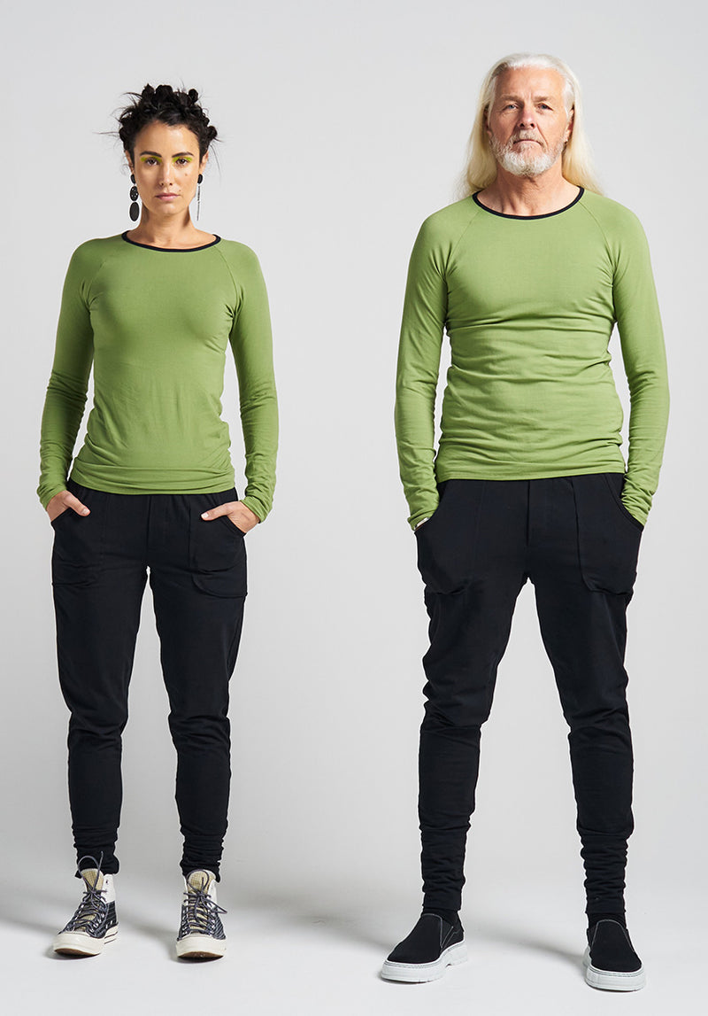 unisex clothing, australian made clothes, long sleeve top, green tops