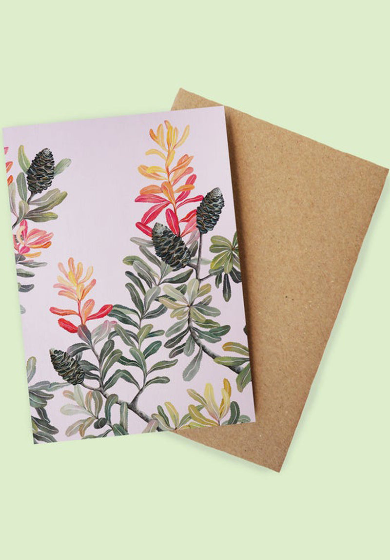 Pink Banskia Greeting Card Australian made gifts online shop AU