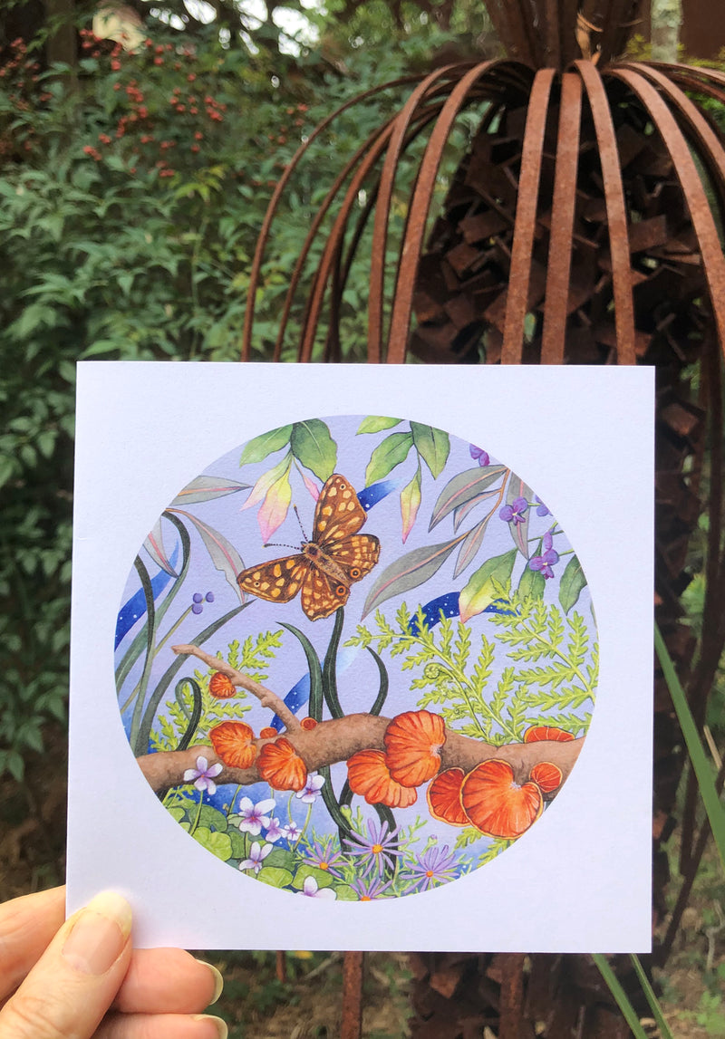 fungi greeting card, butterfly print card