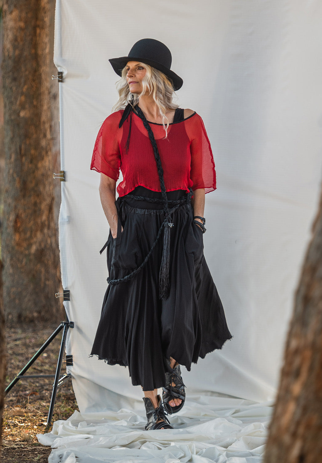 Mist midi skirt black viscose sustainable skirts online Australia Sustainable Fashion