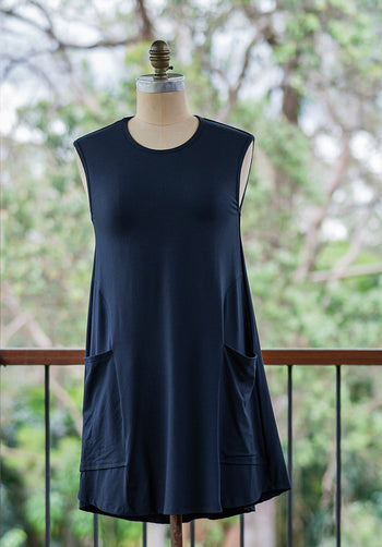 blue designer dress, bamboo clothes australian made