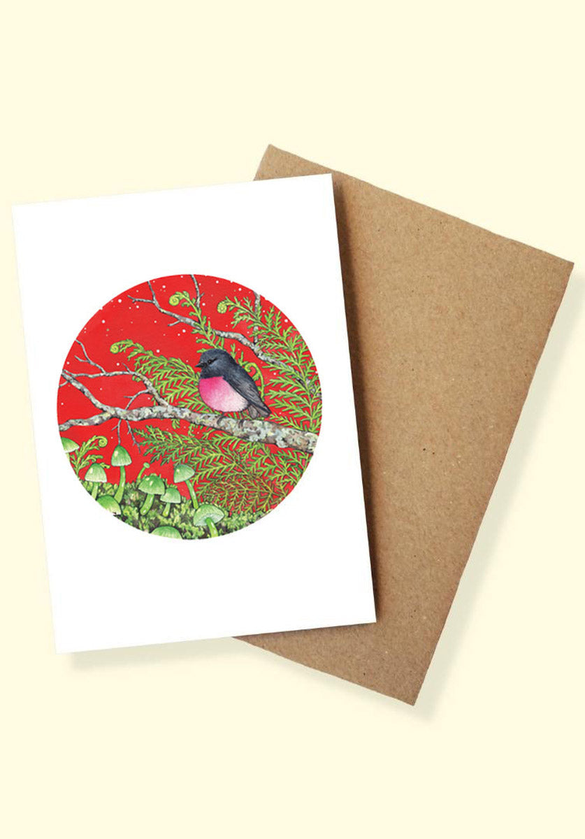 Pink Robin and Waxcaps Greeting Card