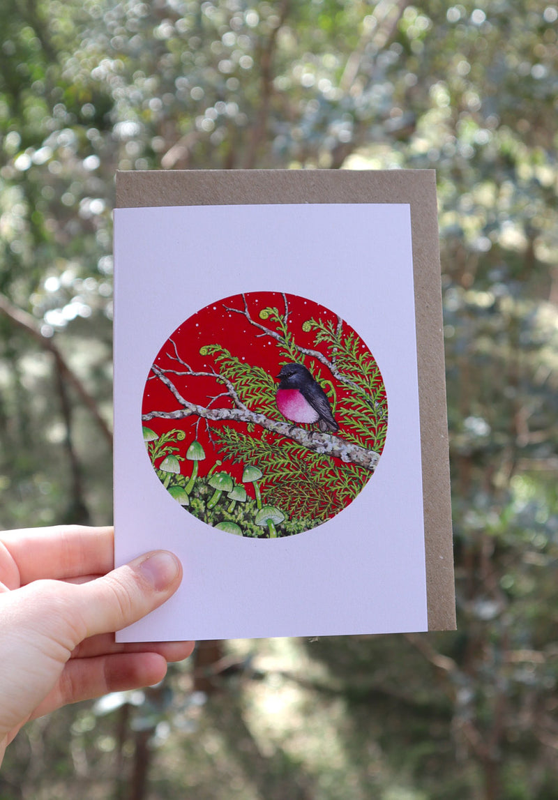 Pink Robin and Waxcaps Greeting Card