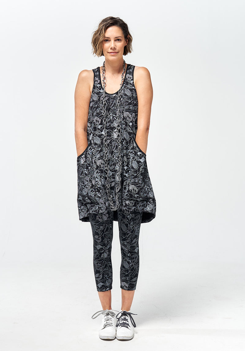 Recline short dress black print  Organic Cotton Dresses Australia
